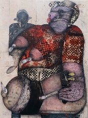 Phénomène de foire - acrylique et crayon sur papier marouflé sur bois - 130 x 97 cm - 2010 (galerie Claire Corcia)  